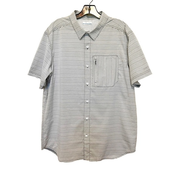 Columbia Omni Shade Striped Short Sleeve Button Down Shirt Gray Men’s Size L - Picture 2 of 10